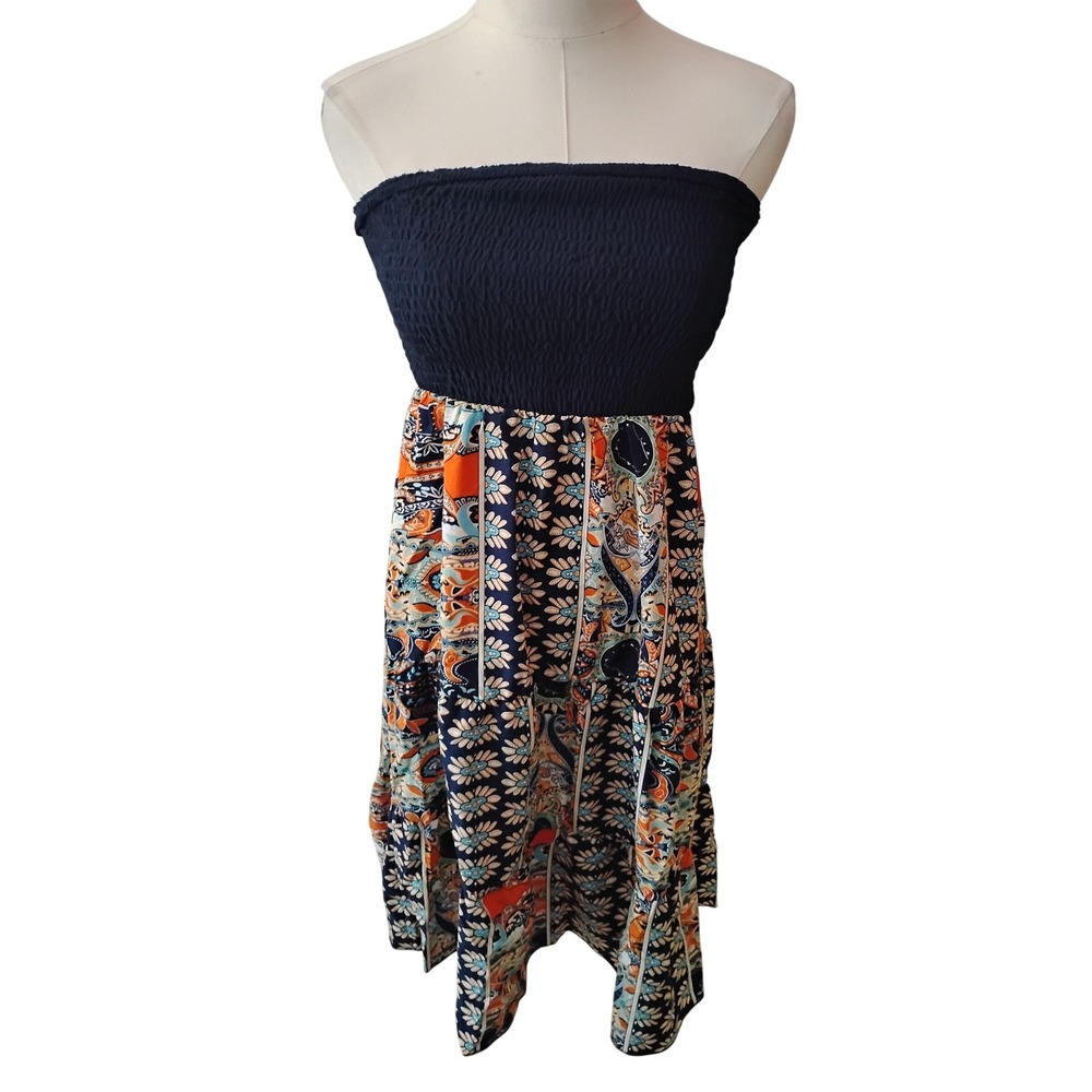 Elings Navy Strapless Floral Dres Size‎ Medium NWT